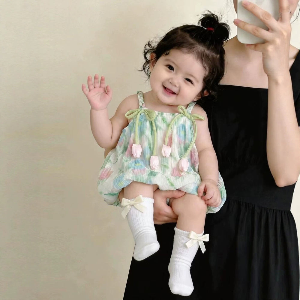 Summer lightweight tulip romper - newborn baby outfit - summer sling romper - baby girl bodysuit - trendy style