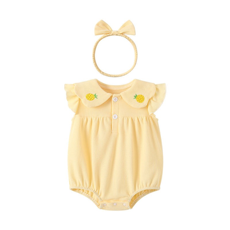 Summer baby clothes for baby girls, triangle climbing clothes, 100-day princess, cute thin strawberry gauze bag, short-sleeved
