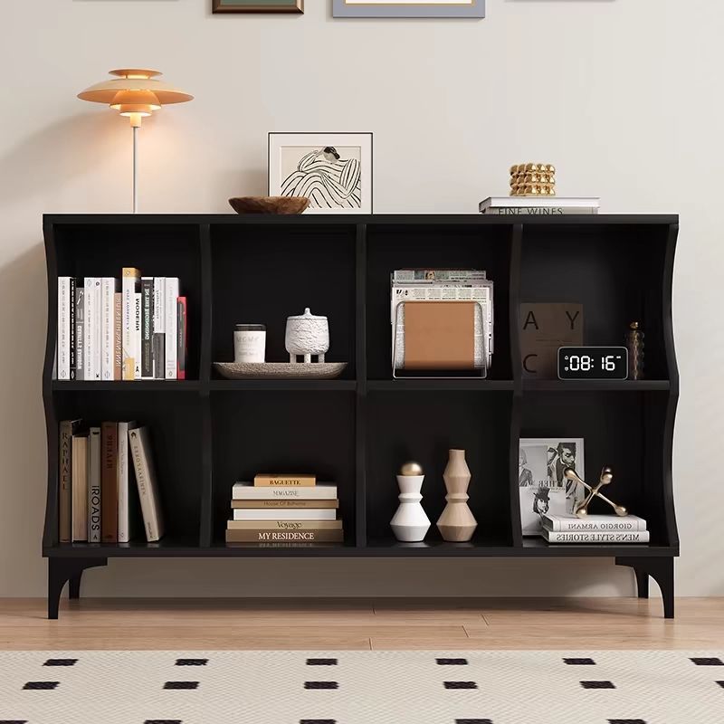 Simple modern black lattice cabinet Internet celebrity cabinet High value storage side cabinet Bookcase Floor creative lattice cabinet