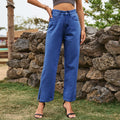 Fashionexport  new arrival washed slit popularelegant mid-waist  denim pants casual pants for women