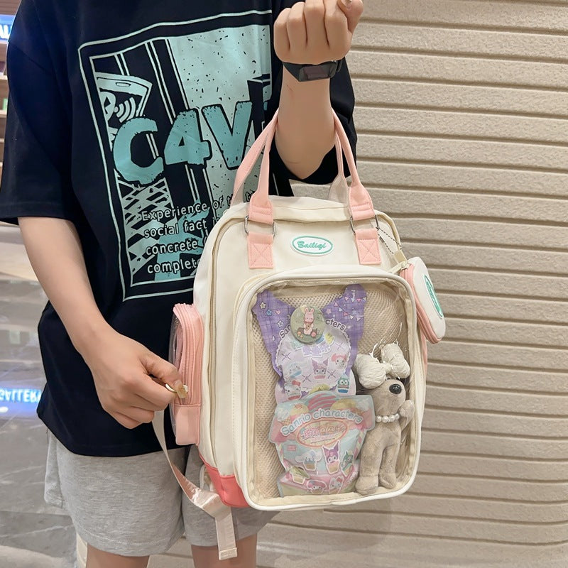Baby show series transparent double shoulder pain bag large capacity millet backpack student school bag casual preppy style breathable
