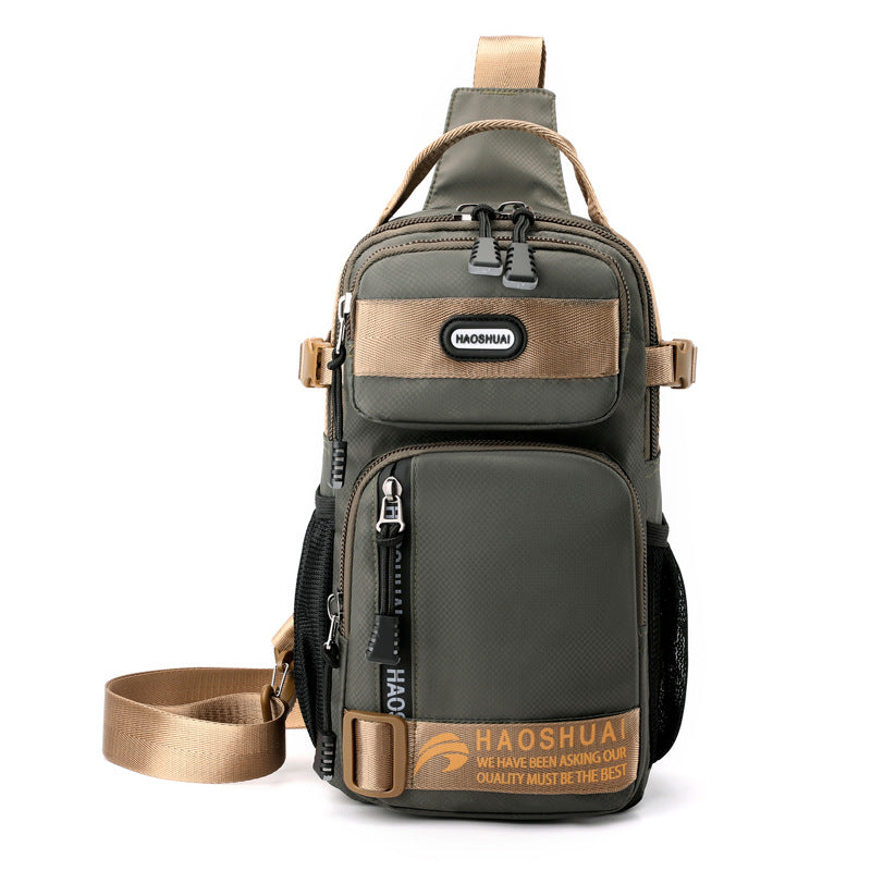 HAOSHUAI new men's breast bag simple shoulder messenger bag multi-functional trendy brand oblique backpack trendy messenger bag