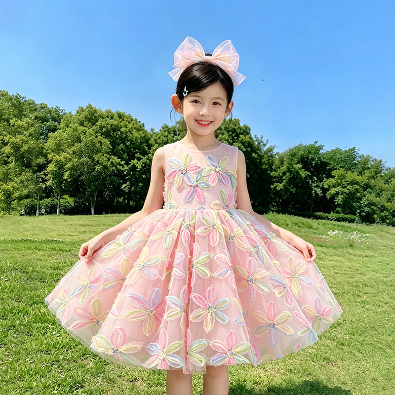 Kids birthday dress forest cute niche flower girl wedding little girl princess dress host piano tutu skirt