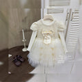 Girls' dress  autumn new style elegant formal dress bowknot mesh skirt flower girl princess dress birthday outfit