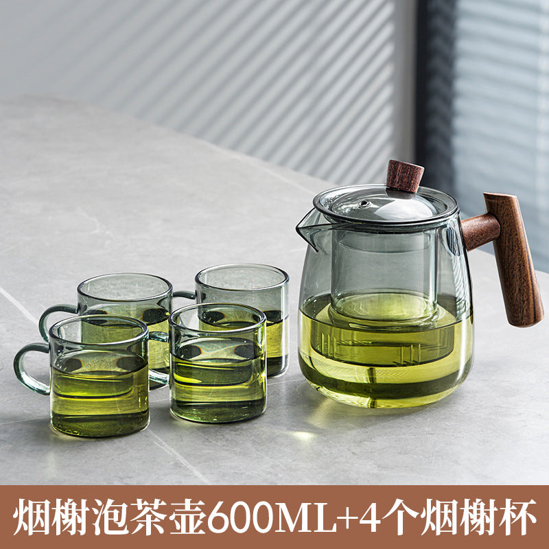 Yanxie teapot solid wood handle tea water separation cup tea separation pot heat-resistant glass tea set suitfor home teapot