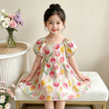 【matching family outfit】girls' tulip floral dress - summer kids' square neck puff sleeve princess style dress