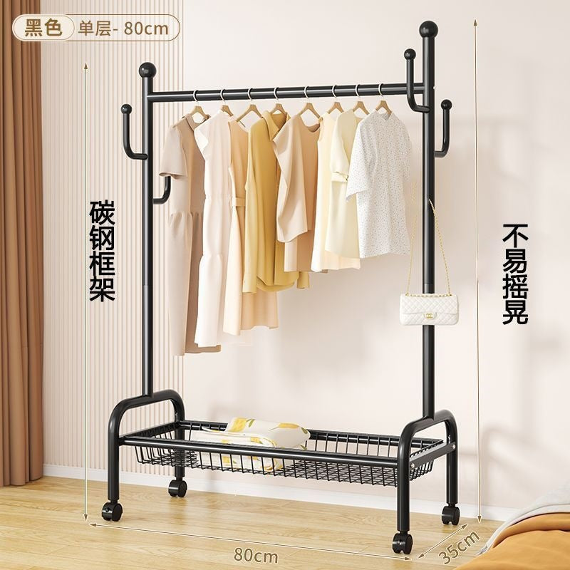 Scandinavian simple clothes drying rack indoor bedroom thickenedmovable floor-standing clothes rack clothes rack floor-standing