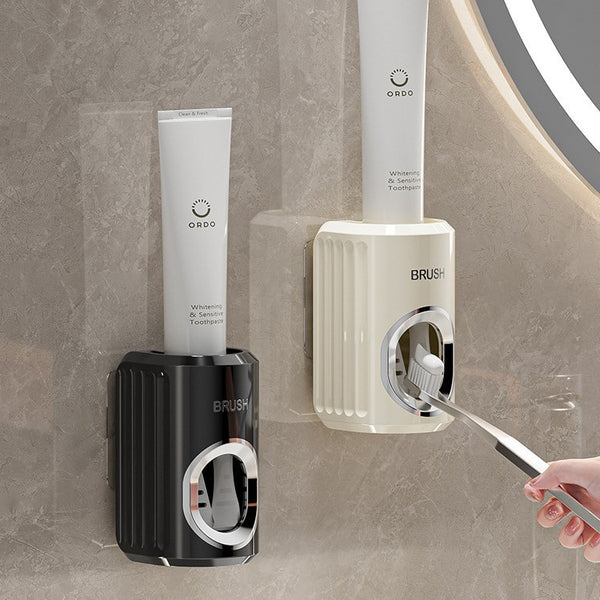 New suction cup type toothpaste squeezing artifact light luxury silver-plated advanced non-punching student dormitory wall-mounted toothbrush storage