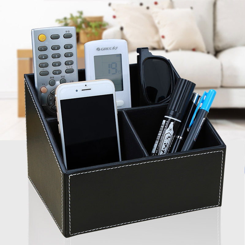 Multifunctional leather large pen holder office desktop stationery storage box remote control leather storage seat creative storage box