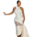European and american cross-border women's fashion:  spring new arrival - sexy and elegant sleeveless rose halter neck bodycon dress