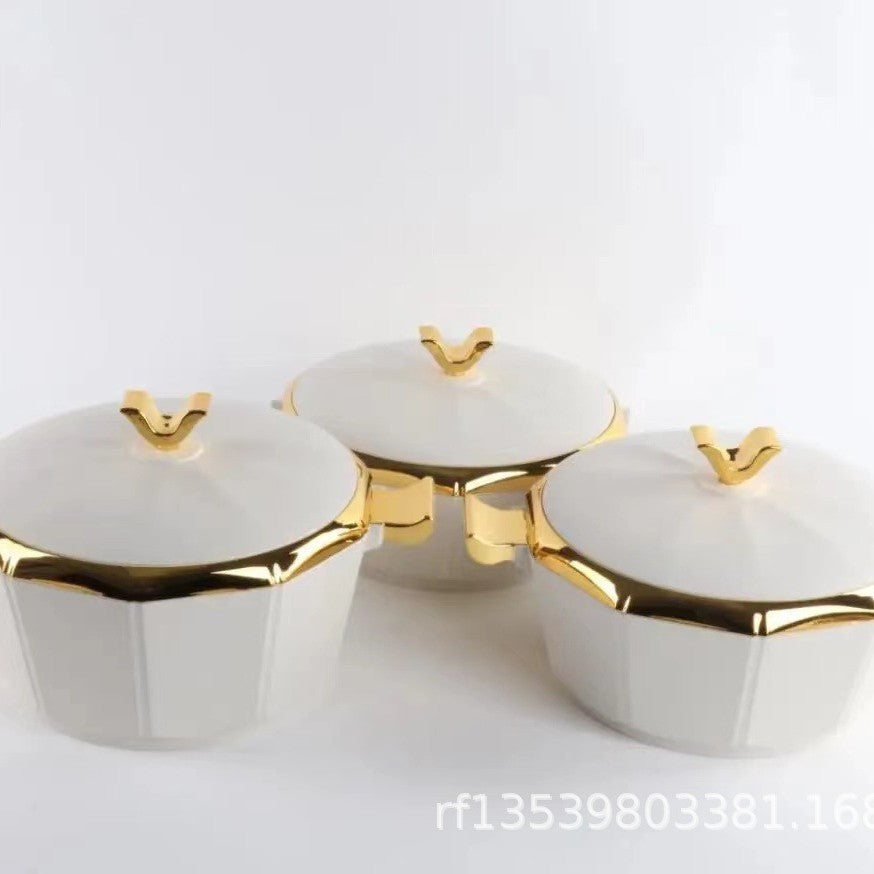 Hot selling food warmer container 3pcsexport open mirror octagonal thermal lunch box 2l-2.5l-3l