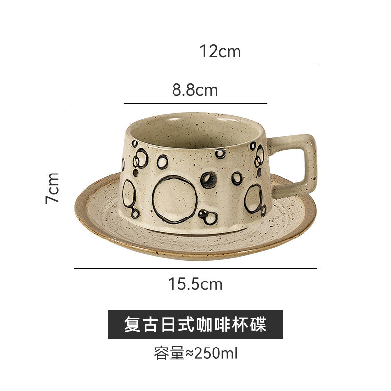 Vintage stoneware underglaze coffee cup and saucer set - ceramic drinking cup - office milk tea cup - high-style terracotta tea cup