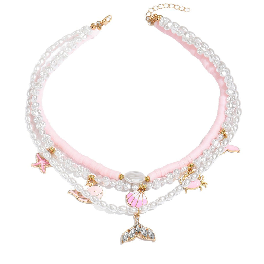 European and american cross-border beach style polymer clay faux pearl layered necklace - irregular design seashell starfish jewelry necklace for women