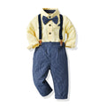 Children's spring outfit: boy's cotton korean style shirt, overalls, and bow tie set - wholesale available, perfect for first birthday celebrations