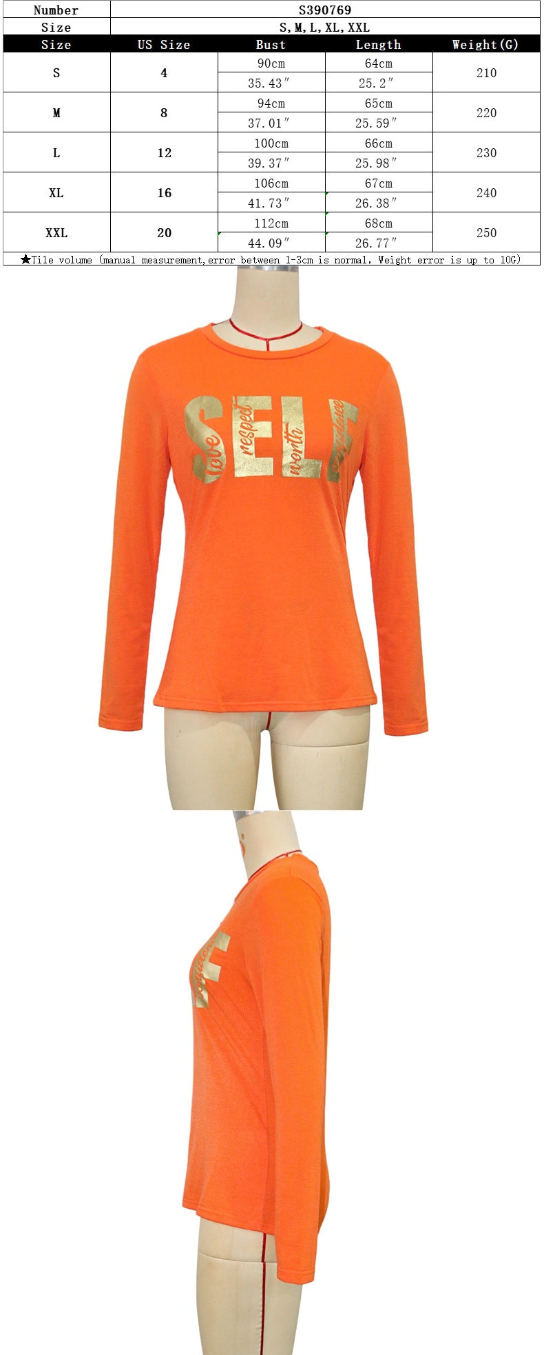 S390769 cross-border foreign trade european and american new autumn letter printing long-sleeved t-shirt for women