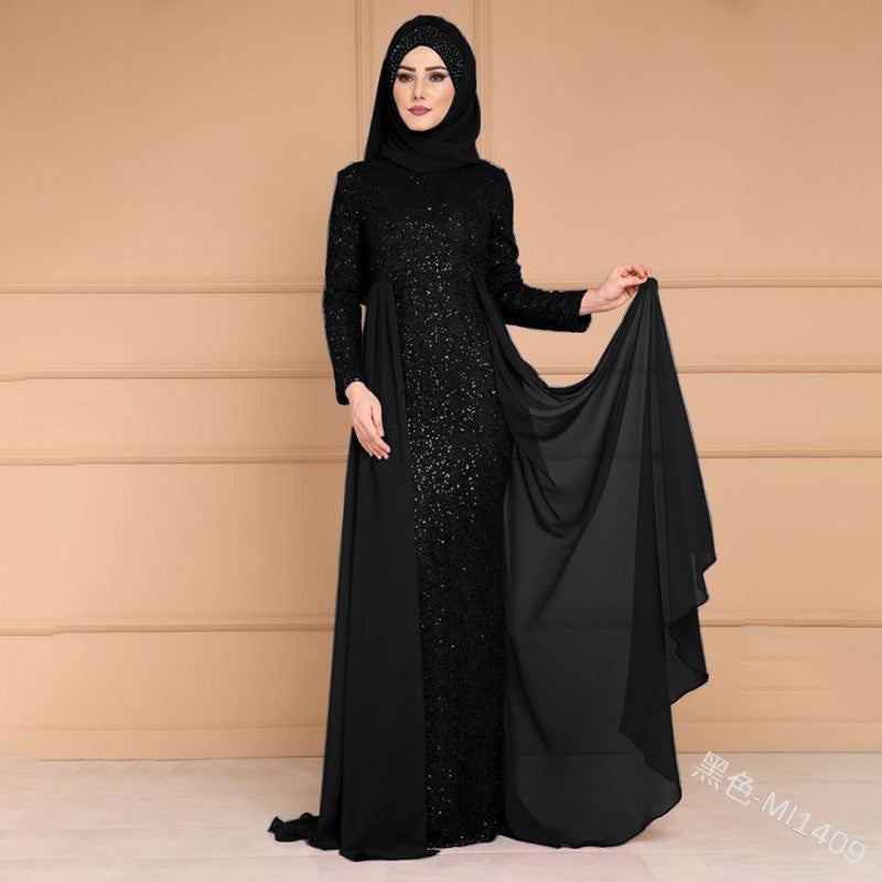 autumn/winter new european and american  sequin dress - women's elegant, sweet, slim-fit long sleeve formal gown