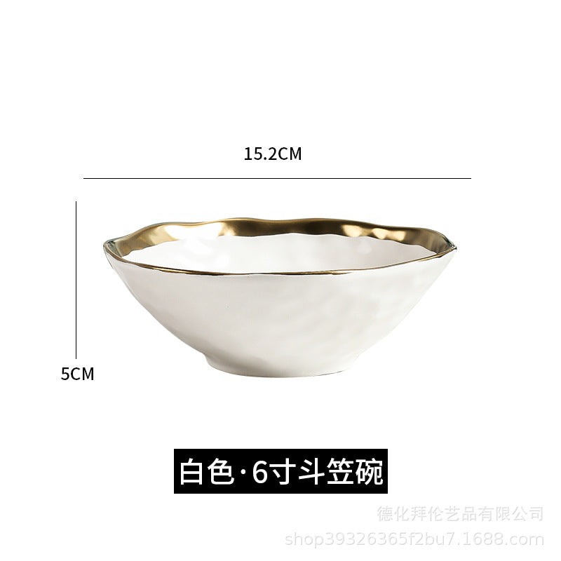 New arrival high-end gold-plated edge western steak plate matte ceramic bowl plate set combination large hat bowl wholesale