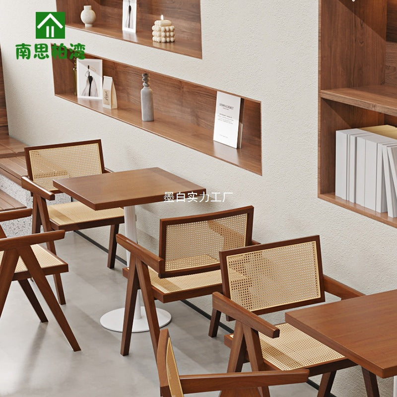 Coffee shop Western restaurant Solid wood table and chair combination restaurant Leisure Internet celebrity rattan meal chair Dessert milk tea commercial