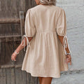 Amazon  european and american cross-border elegance loose woven deep v neck sense of design chest tie a swing dress