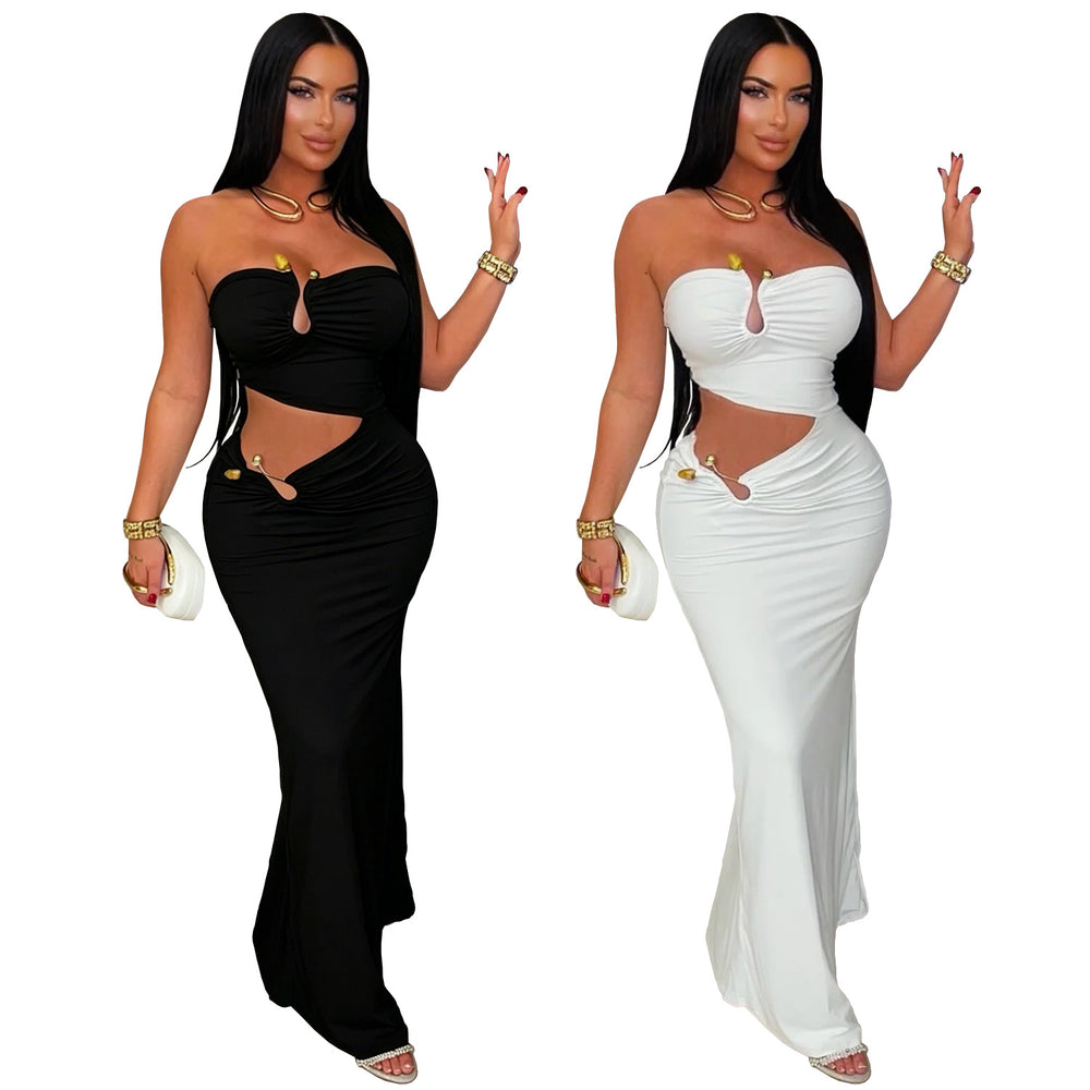 C7696 cross-border   fashion women's sexy bandeau backless bodycon dress