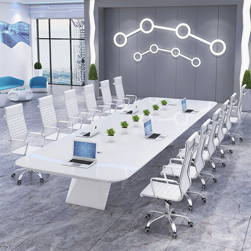Saint li white lacquer conference table - long table, minimalist modern style, large conference room table and chair set, rectangular office desk
