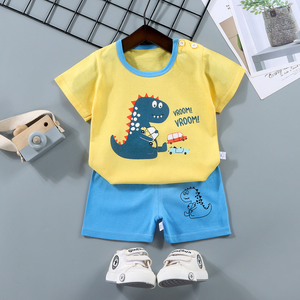 Kids' short-sleeve set: 100% cotton boys' t-shirt & baby summer outfit - girls' shorts, infant clothing, wholesale summer apparel