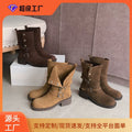 Dui dui boots autumn winter short boots thick heel belt buckle two wear boots women's heightened thick sole pants knight boots