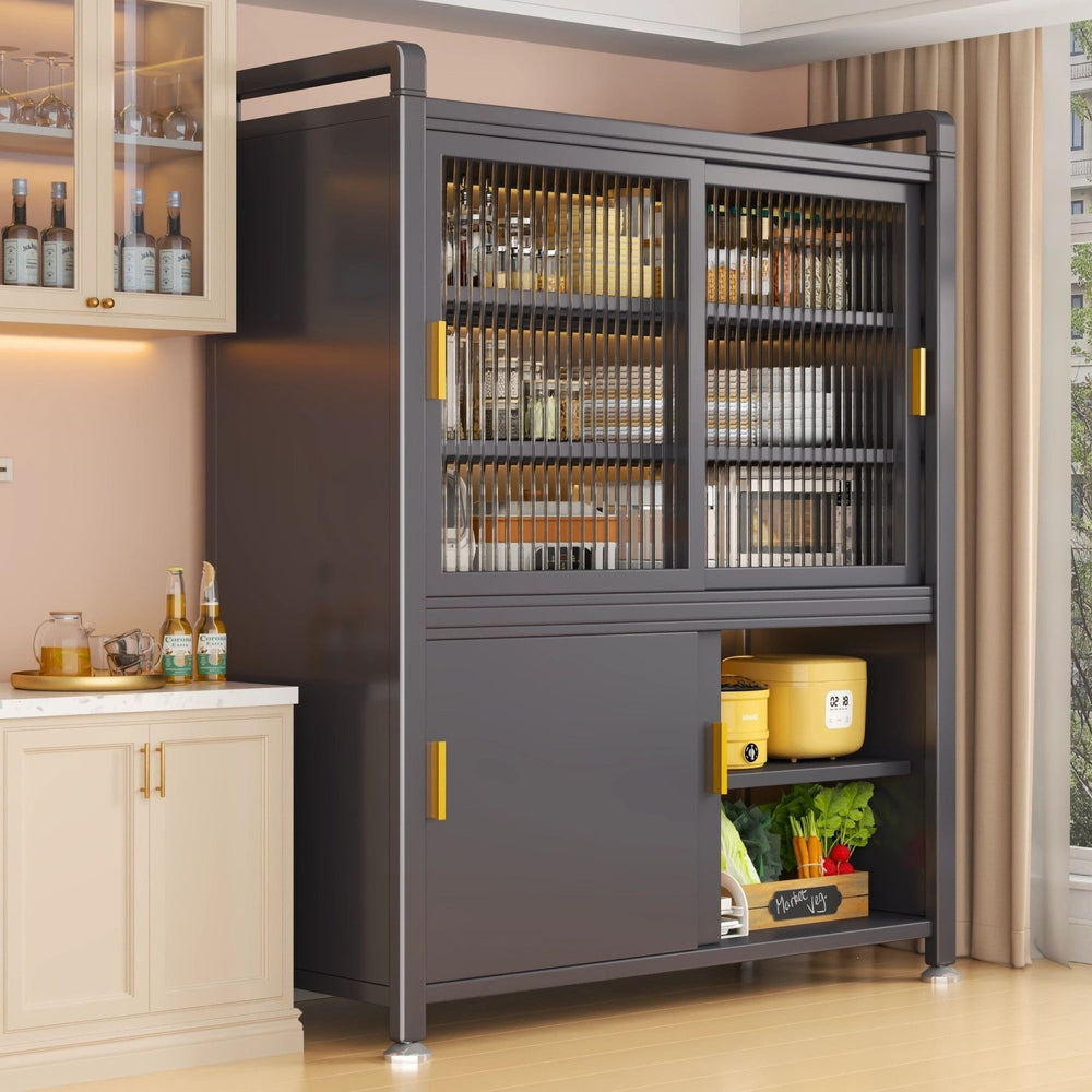 Kitchen storage rack for home pot and bowl storage cabinet multi-layer floor-standing storage sideboard dust-proof sliding door cabinet cupboard