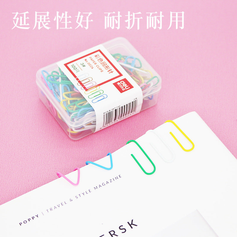 Deli paper clip 0024 Color creative cute paper clip, financial documents are classified and stored 100 pieces/box