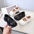 Vancahao girls' chunky sole leather shoes,  spring/autumn new collection, round toe black flats, mary janes for older girls
