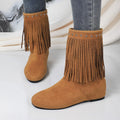 Plus size tassel boots exportautumnew arrivalfashion style suede v-mouth round toe hidden heel women's boots cross-border