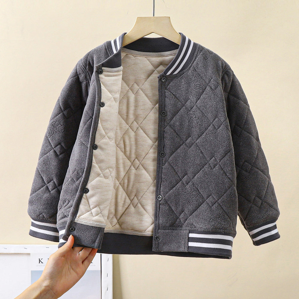 New winter quilted silk-padded baseball jacket: thickened, wearable as outerwear or inner layer, perfect for school uniforms, warm and cozy for boys and girls