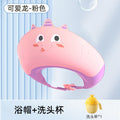 Triceratops shower cap-pink + shampoo cup