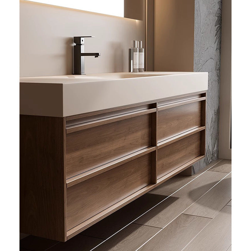 Retro medieval rock slab hot bending integrated basin bathroom cabinet combination solid wood bathroom washstand hand and face pool cabinet