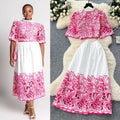 French court retro hollow-out crochet cropped top + high-waisted flared midi skirt two-piece summer outfit - effortless chic
