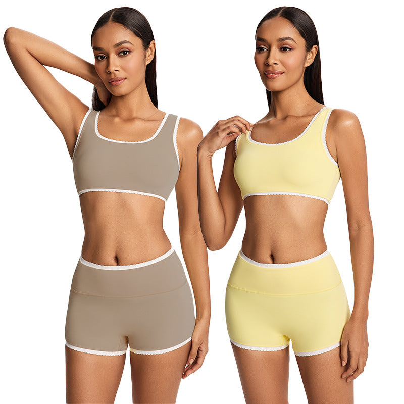 Ready-to-ship european and american style compression activewear set: bra, barely-there shorts, perfect for running, pilates, fitness, and yoga. ships in 48 hours