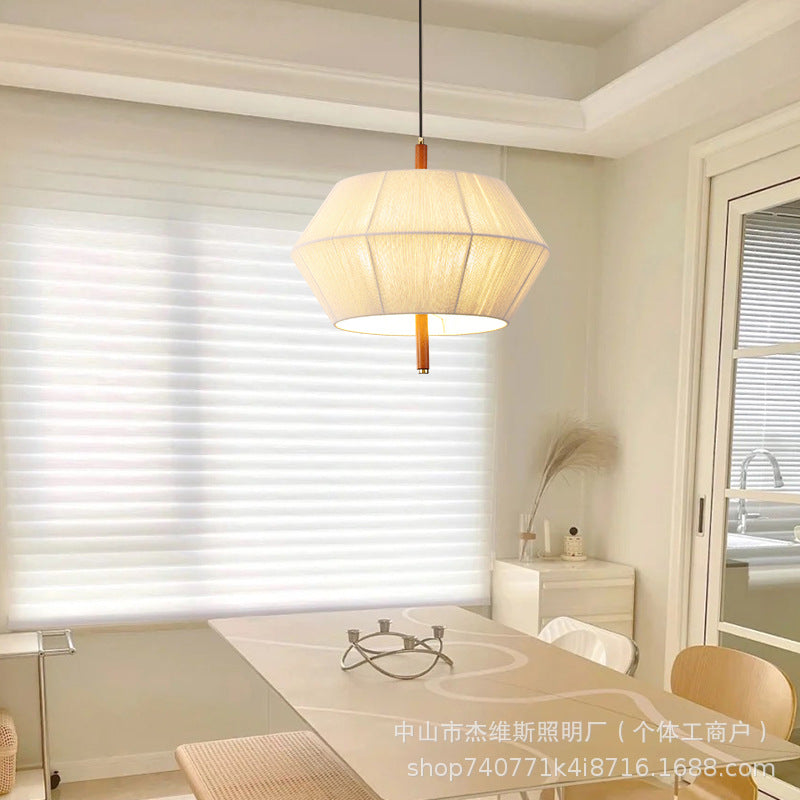 Wabi-sabi style rhombus fabric dining pendant walnut soft light single head dining table b&b study log atmosphere chandelier