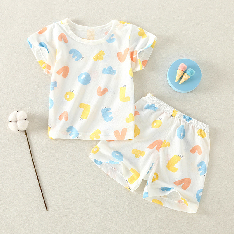 Baby short-sleeve set, 100% cotton, summer infant and toddler loungewear, short-sleeved, 0-3 years old, summer outfit, thin home clothes