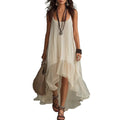 new cross-border  style bohemian vacation solid color cami dress with u-neck for women