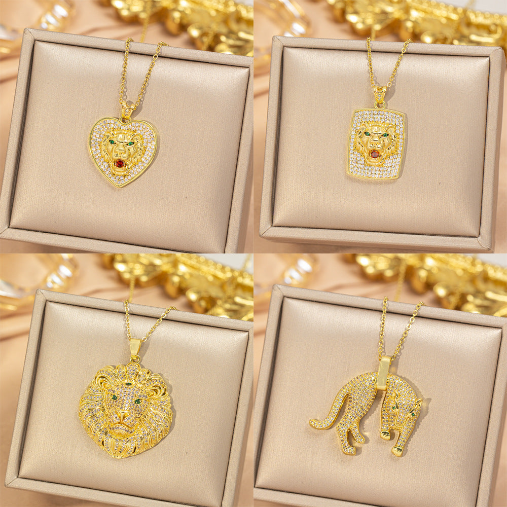 [titanium steel] fashionnew arrivalstylish leopard necklace light luxury fashion high-end full diamond cross-border clavicle chain accessories