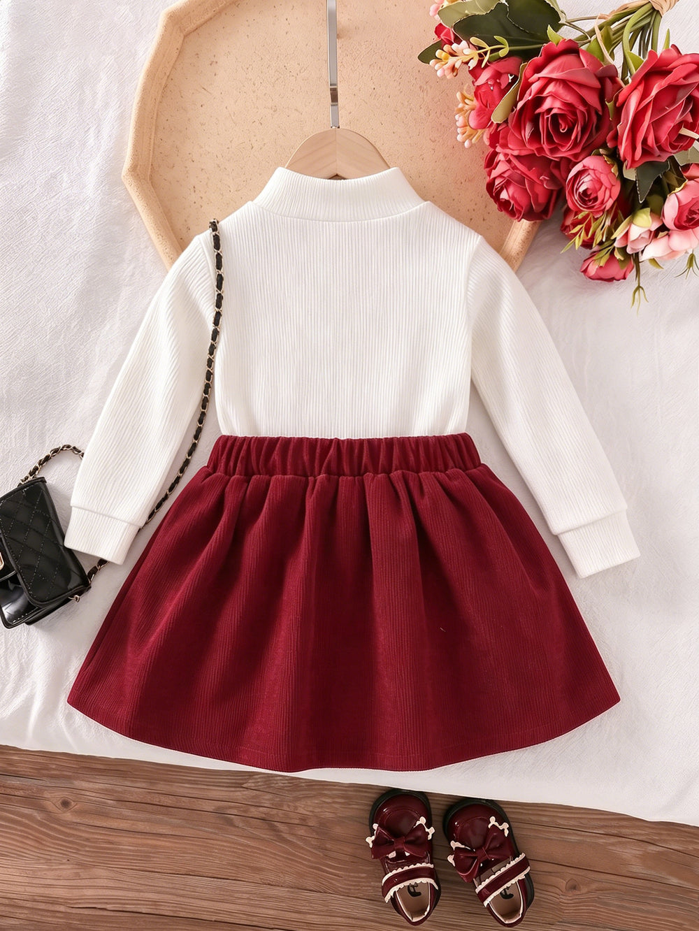 hot-selling girl stereo flower tops + a-line pleated skirt suittwo-piece set baby suit