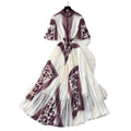 French court style printed dress - women's summer pleated stand collar slimming design, exquisite and stunning maxi dress