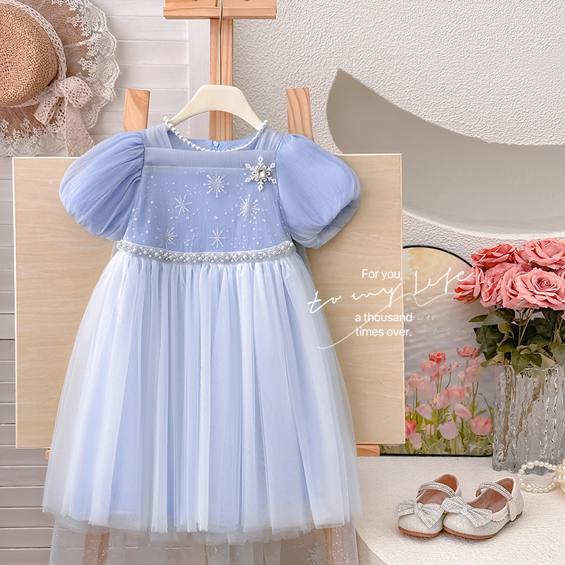 Girls' elsa princess dress - summer , ultra-fairy dress, frozen queen birthday gown