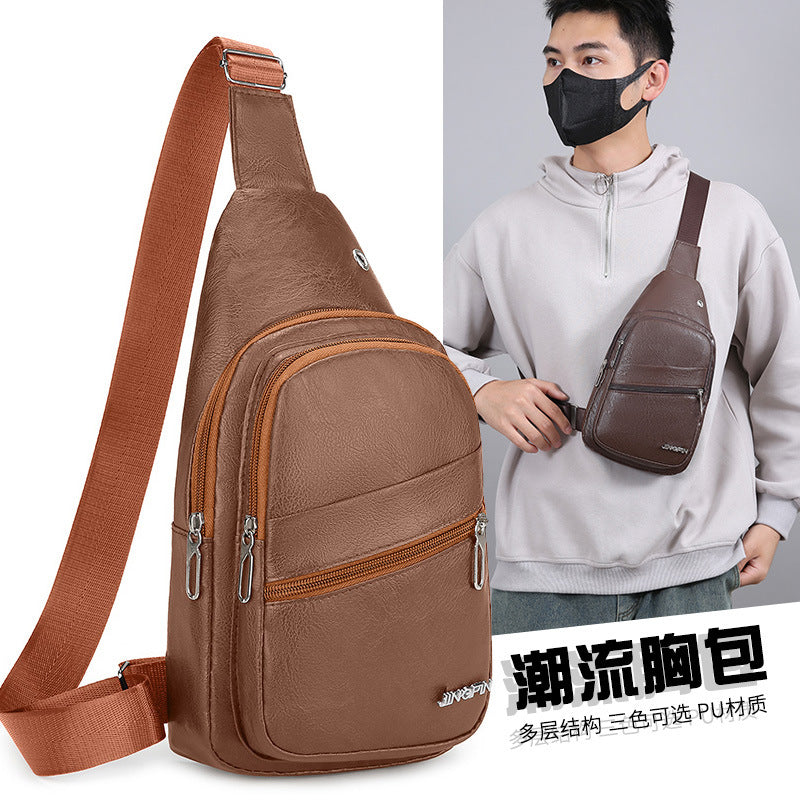 Breast bag Men's PU casual simple color shoulder bag diagonal span New backpack bag New trendy waist bag Crossbody bag wholesale