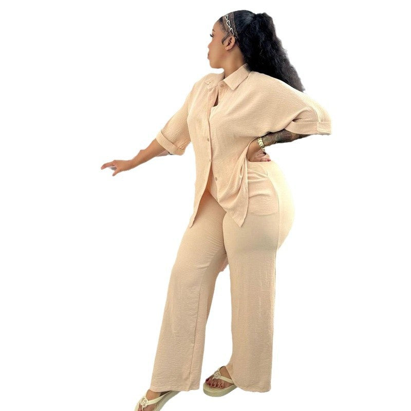 Cross-border Africa  Fashion Casual Loose Short Sleeve Shirt Cardigan Pants Set Women's Two-piece Set Women's