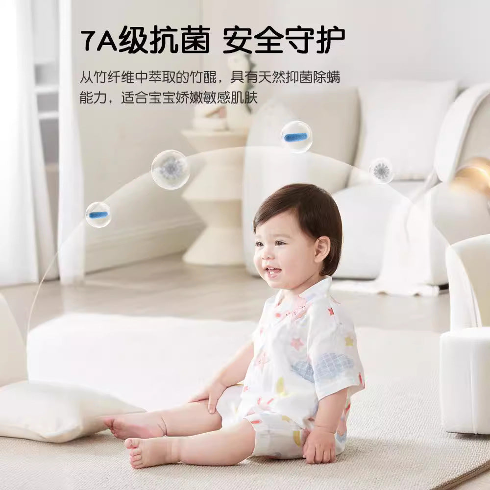 Baby summer romper bamboo cotton newborn unisex lightweight bodysuit air conditioning short sleeve crawling suit