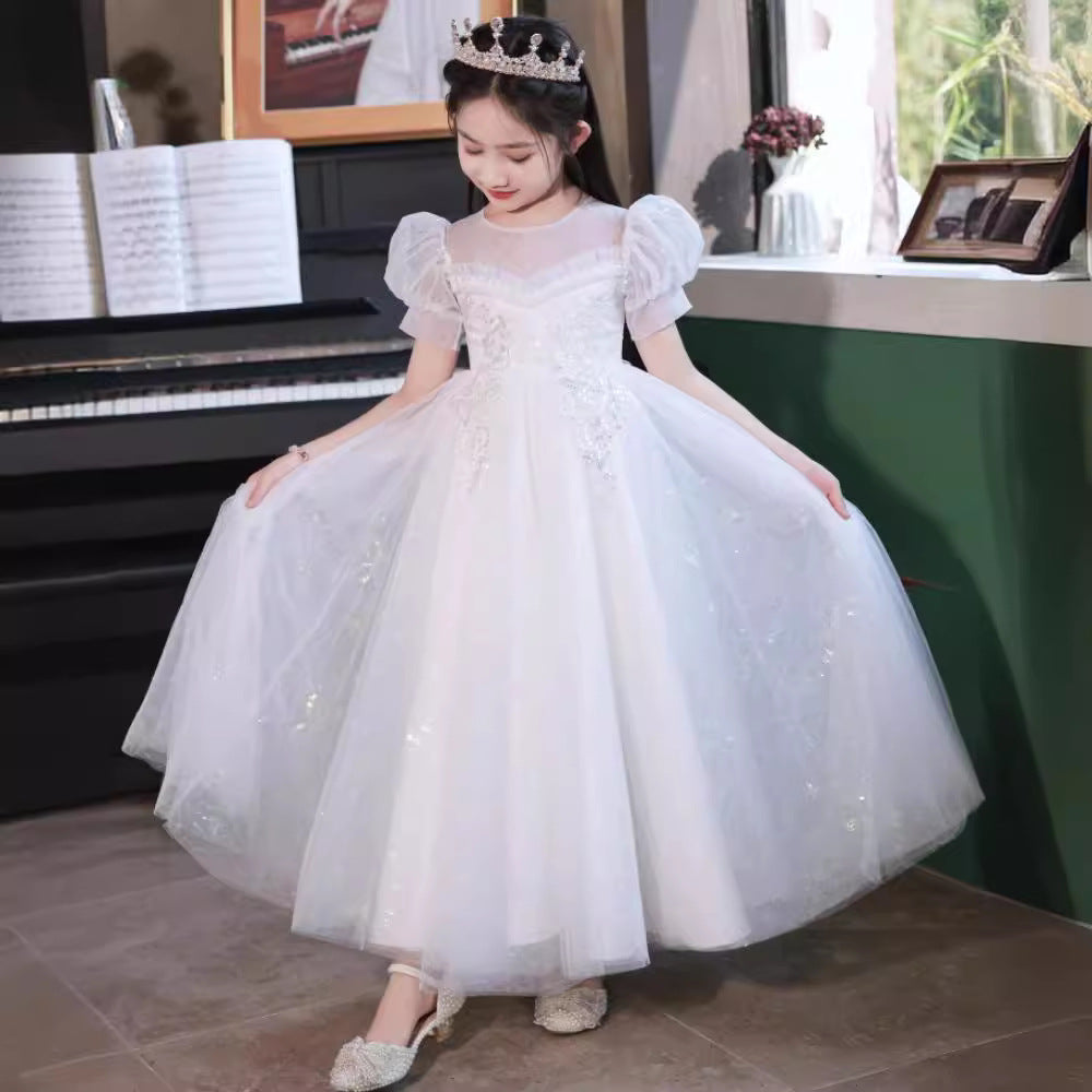 Girls' princess dress - long summer gown for elementary school performances, ages 3-13