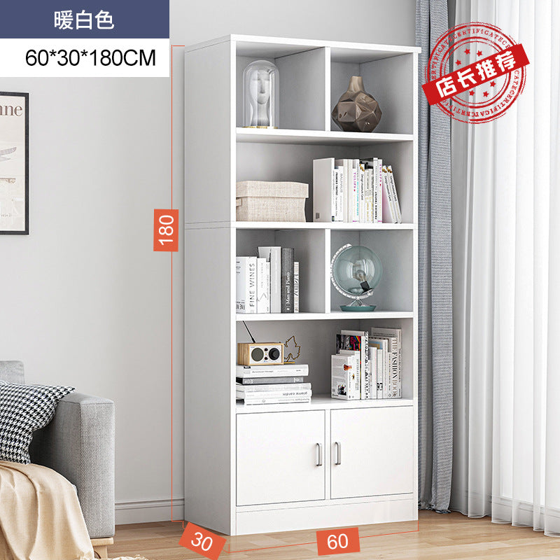 Simple bookshelf floor-to-ceiling against the wall, living room shelf layered storage rack, storage cabinet integrated, simple household bookcase