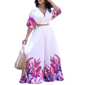 C8522 independent station european and american clothing summer new fashion v neck printing tops loose pants two-piece set export suit