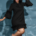 European and american plus size women's clothing  spring new arrivals: solid color, elegant, ruched sleeve, tie-waist, ruffle hem dress - export quality